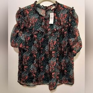 NWT LOFT Women's Black and Red Floral Blouse M
